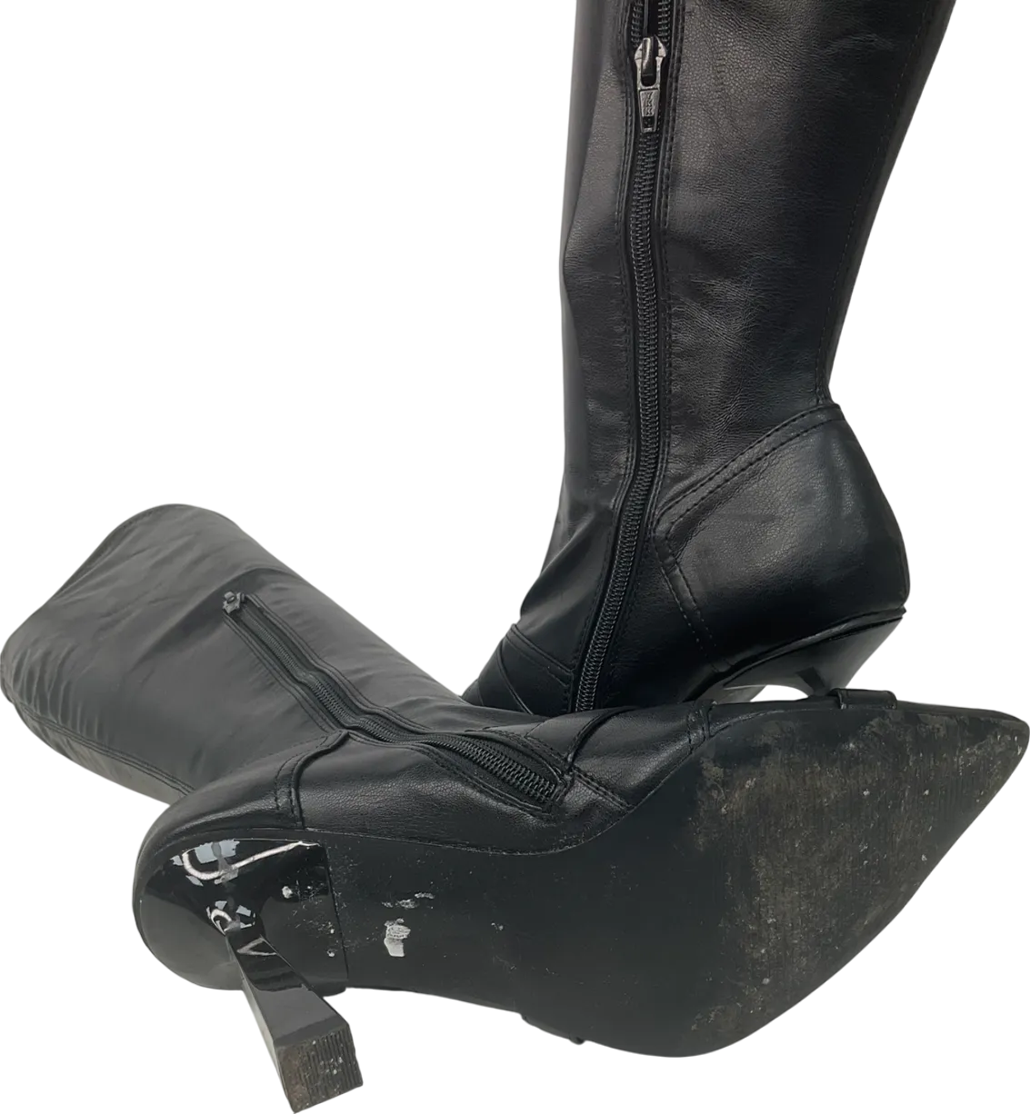 ASOS Black Pointed Knee High Boots With Stud And Buckle Detail UK 6 EU 39 👠