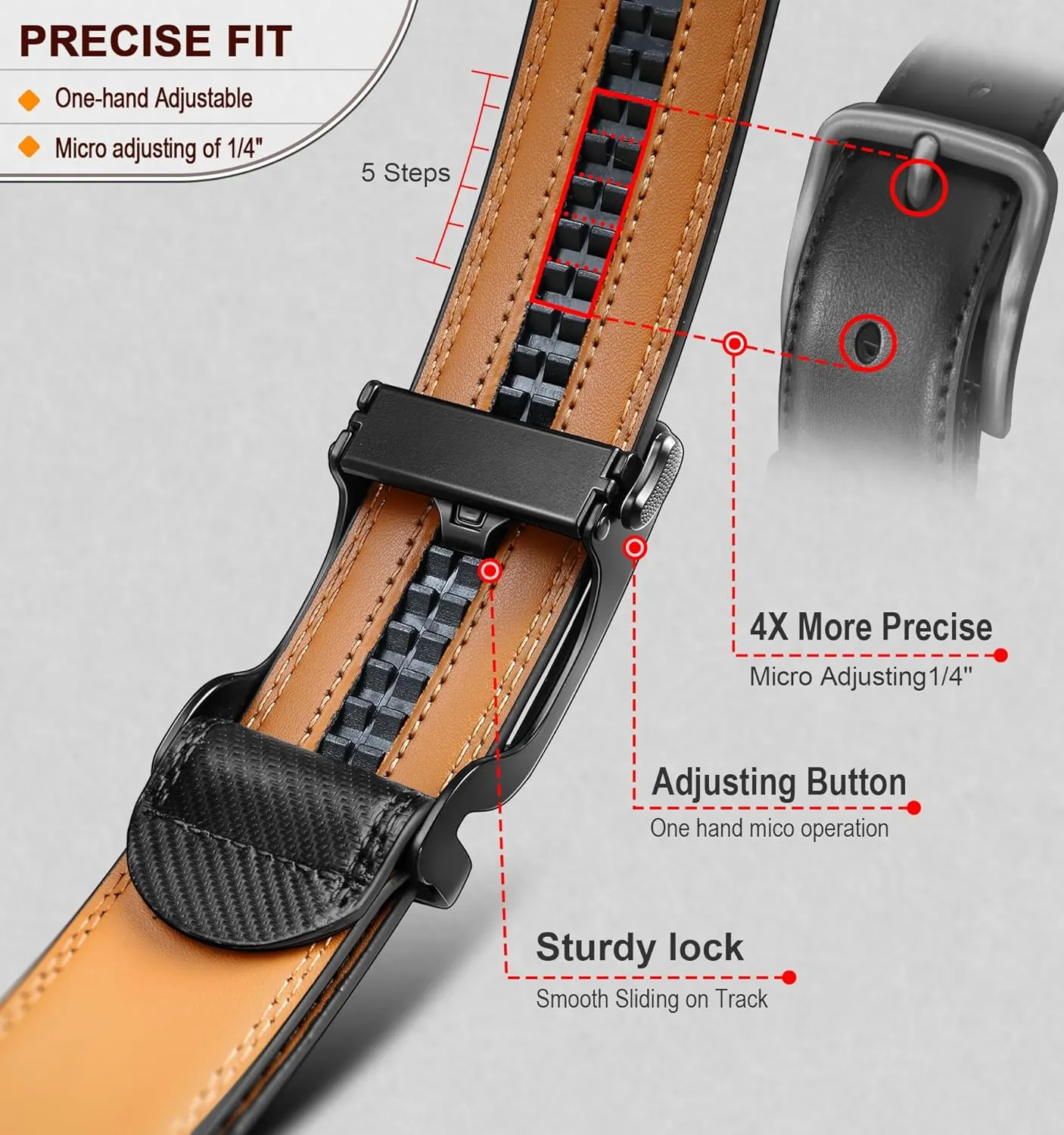 BULLIANT Men's Ratchet Belt Nontrimmable-Click Belt Adjustable for Men Gift Lightweight 1 3/8"