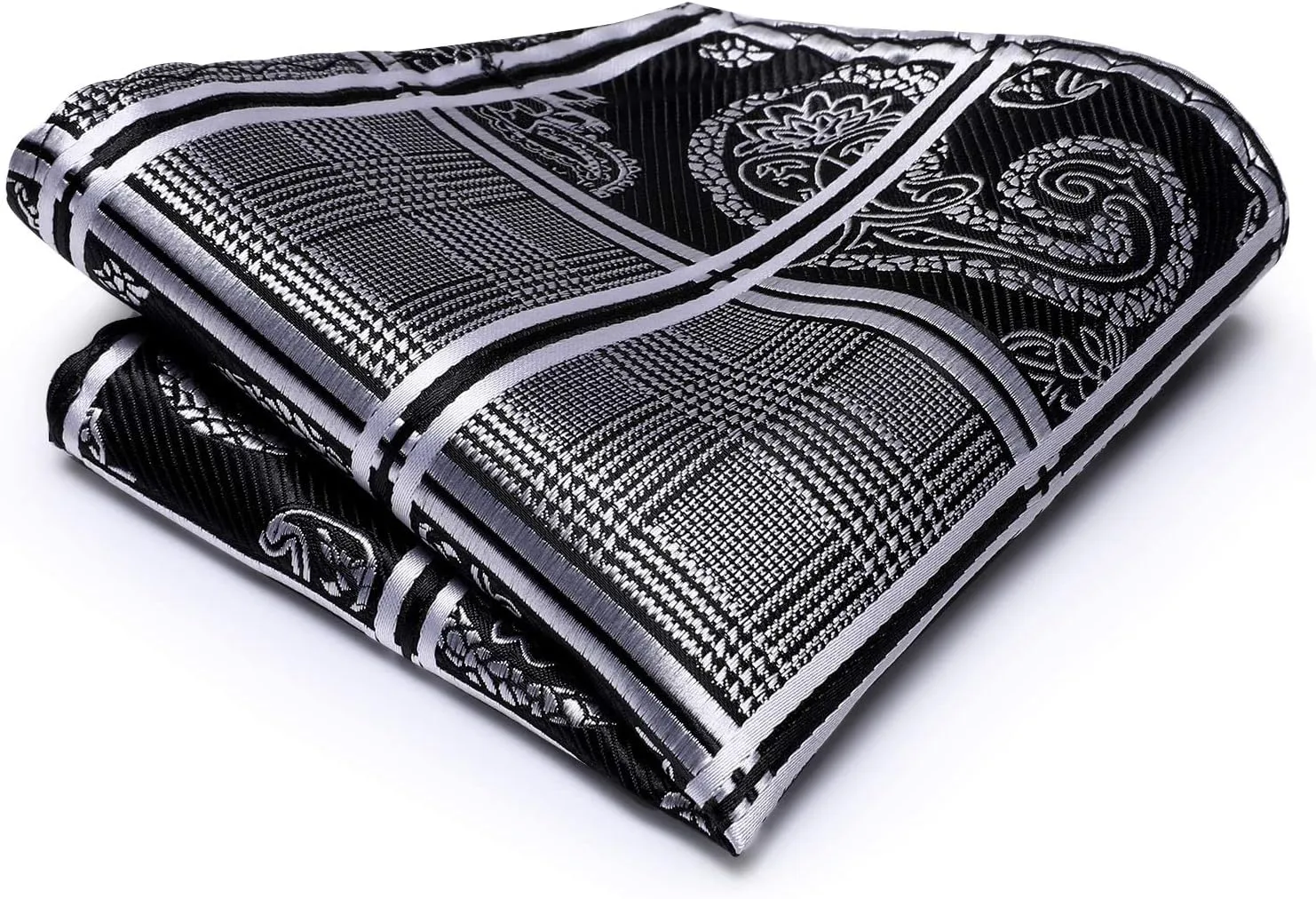Hi-Tie Mens Plaid Ties Classic Paisley Necktie with Handkerchief Cufflinks Set Business Stripe Tie