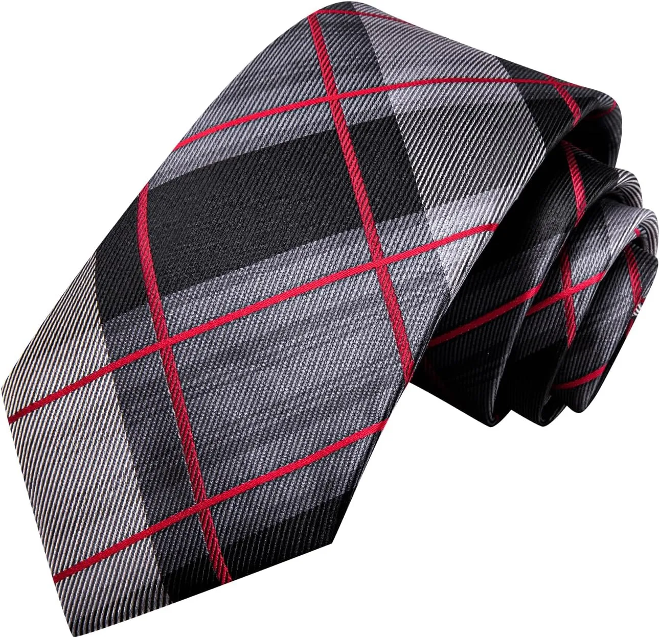 Hi-Tie Mens Plaid Ties Classic Paisley Necktie with Handkerchief Cufflinks Set Business Stripe Tie