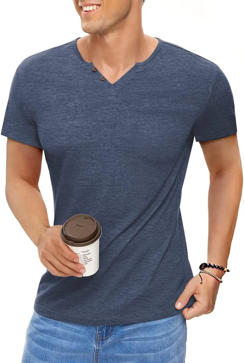 Men's Casual Slim Fit Basic Henley Short/Long Sleeve Fashion T-Shirt