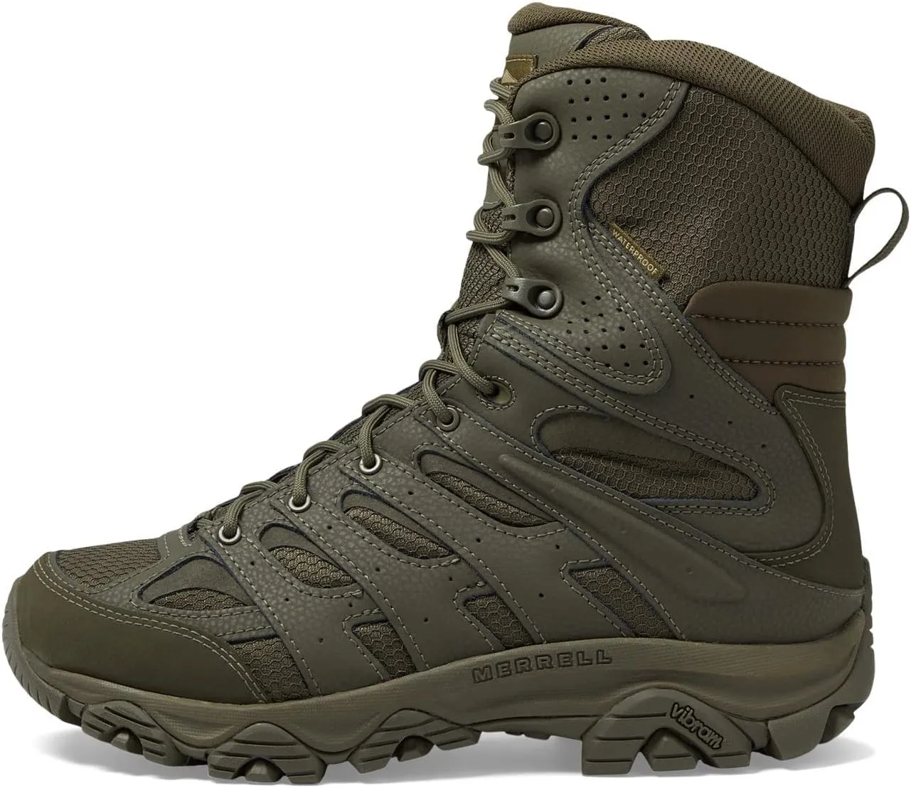 Merrell Men??s Moab 3 8?? Zip Tactical Waterproof Boots, Durable & Comfortable Coated Leather Combat Hiking Shoes