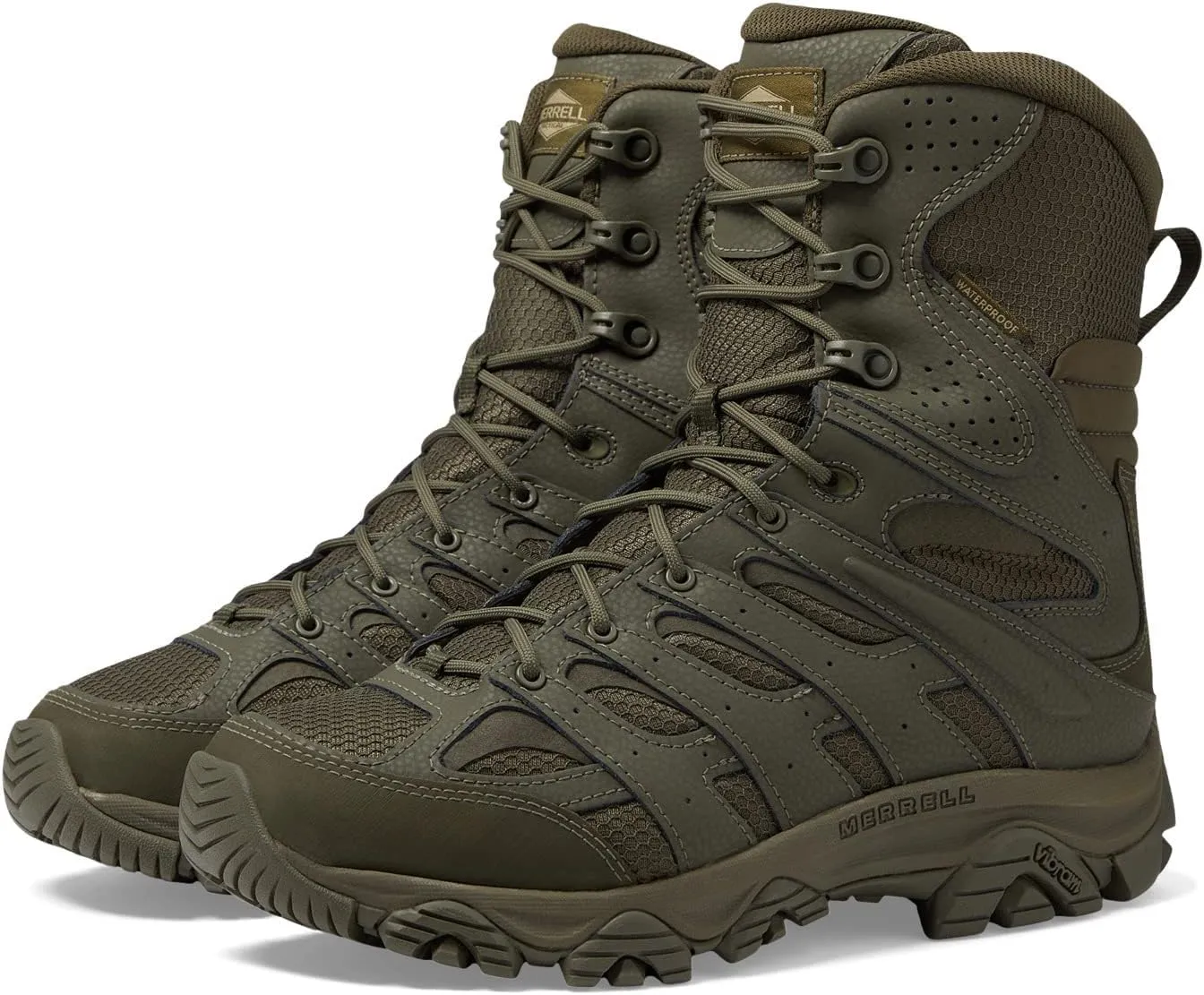 Merrell Men??s Moab 3 8?? Zip Tactical Waterproof Boots, Durable & Comfortable Coated Leather Combat Hiking Shoes
