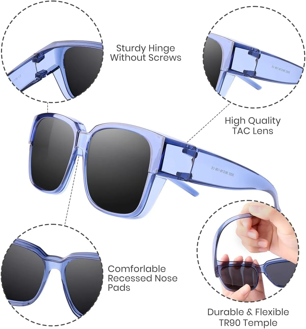 Polarized Sunglasses Fit Over Glasses for Men Women, Oversized Square Sun Glasses, 100% UV400 Protection, Ultra Lightweight