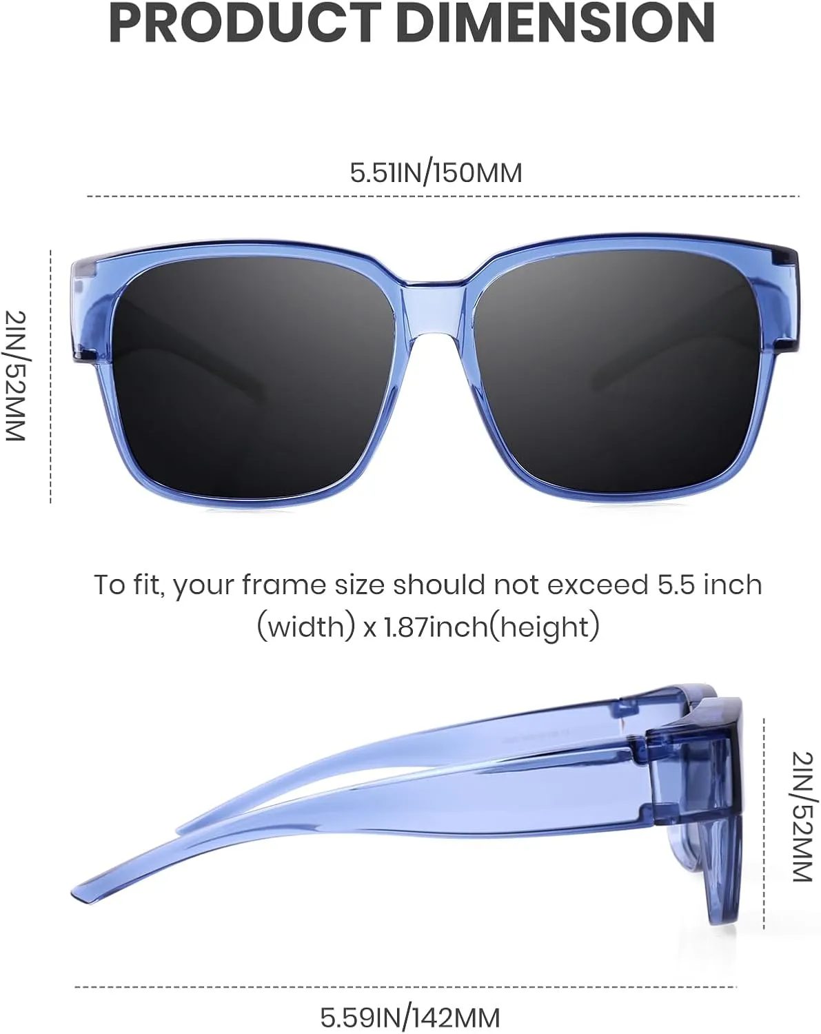 Polarized Sunglasses Fit Over Glasses for Men Women, Oversized Square Sun Glasses, 100% UV400 Protection, Ultra Lightweight