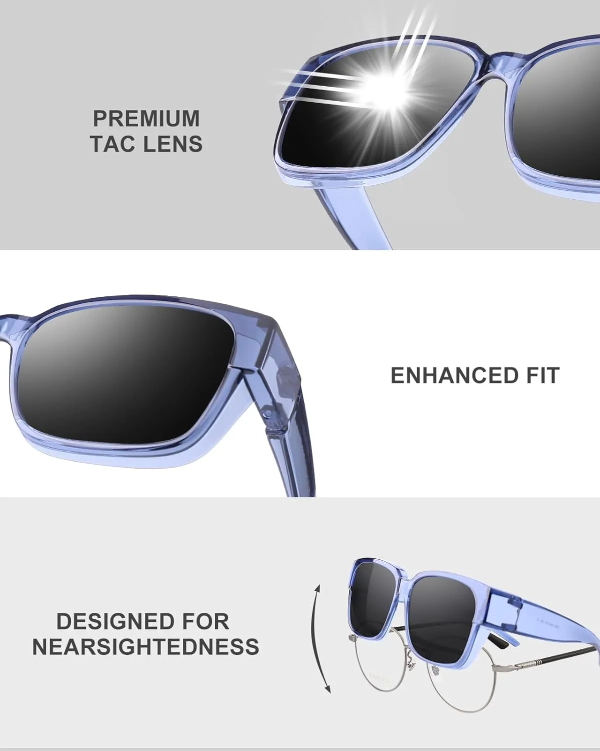 Polarized Sunglasses Fit Over Glasses for Men Women, Oversized Square Sun Glasses, 100% UV400 Protection, Ultra Lightweight