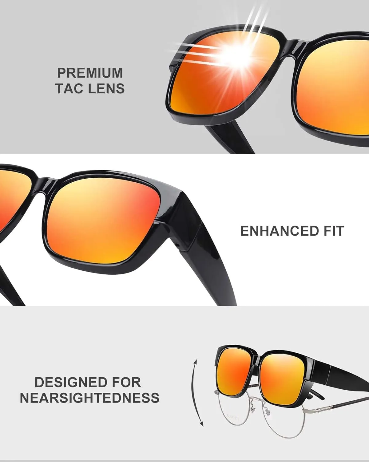 Polarized Sunglasses Fit Over Glasses for Men Women, Oversized Square Sun Glasses, 100% UV400 Protection, Ultra Lightweight
