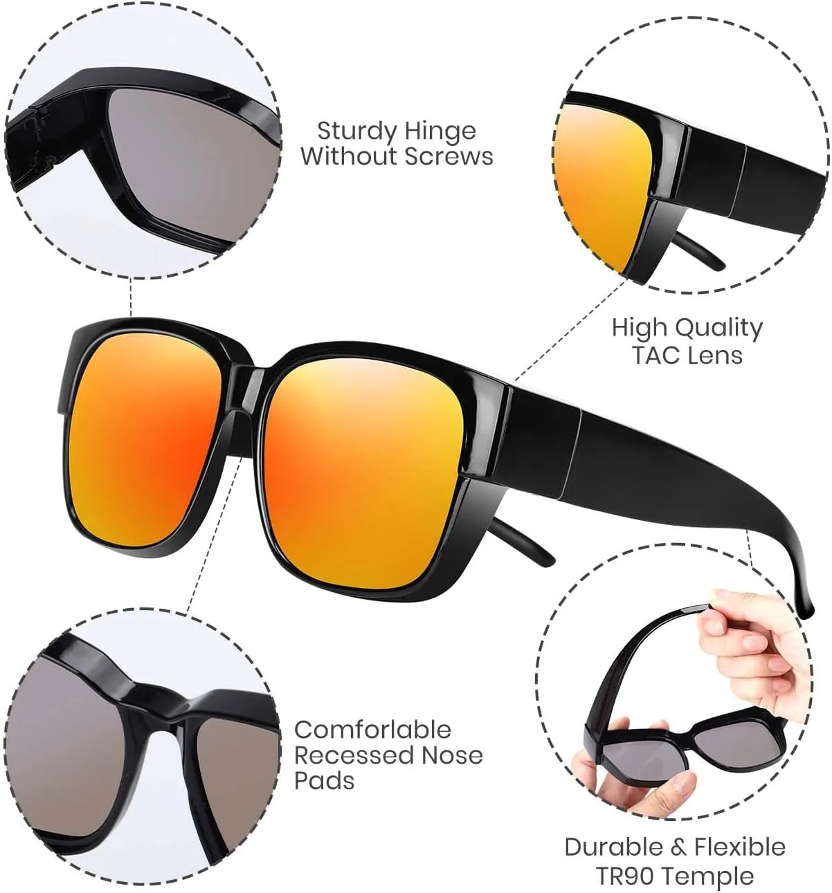 Polarized Sunglasses Fit Over Glasses for Men Women, Oversized Square Sun Glasses, 100% UV400 Protection, Ultra Lightweight