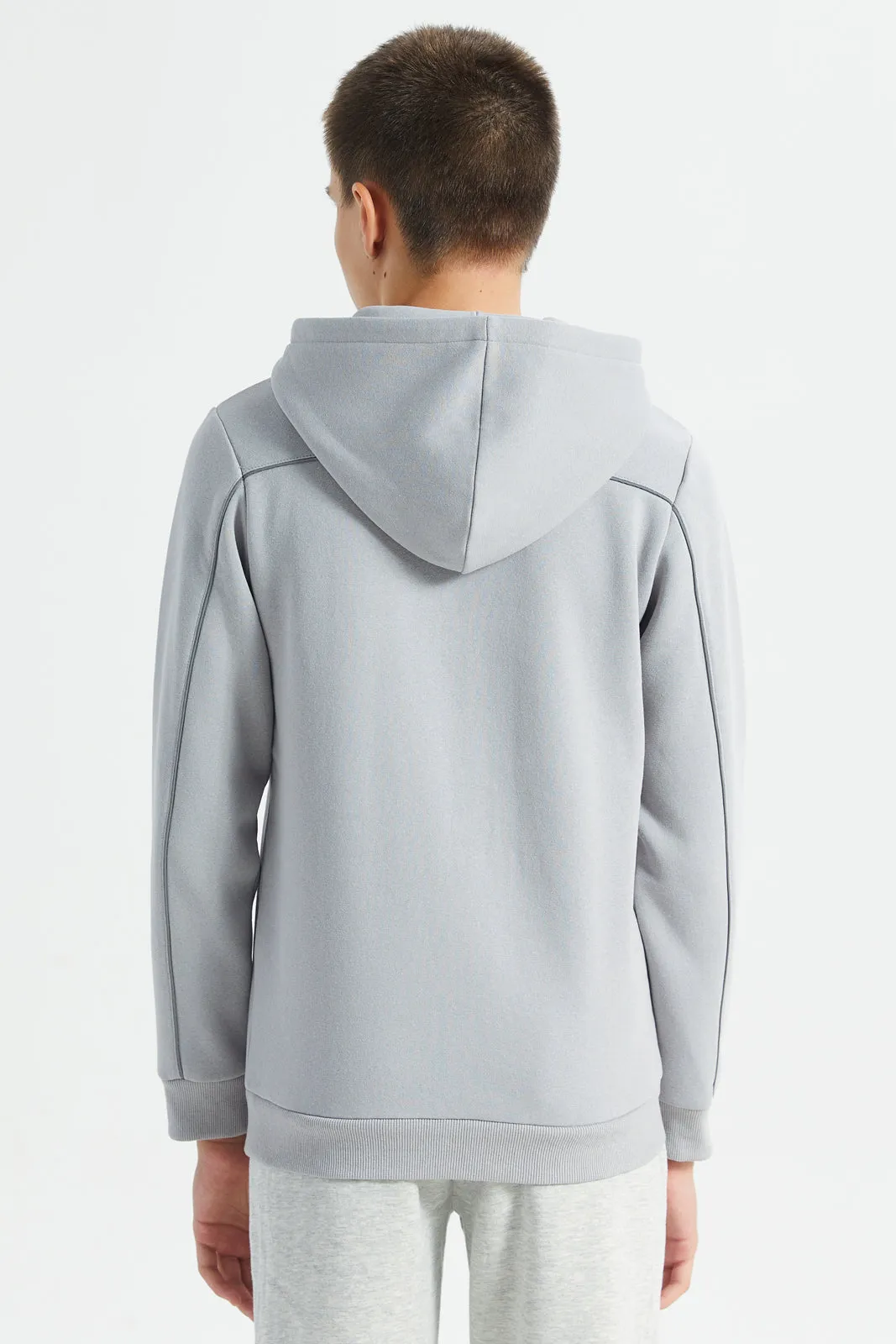 Senior Boys Grey Embossed Hooded Sweatshirt