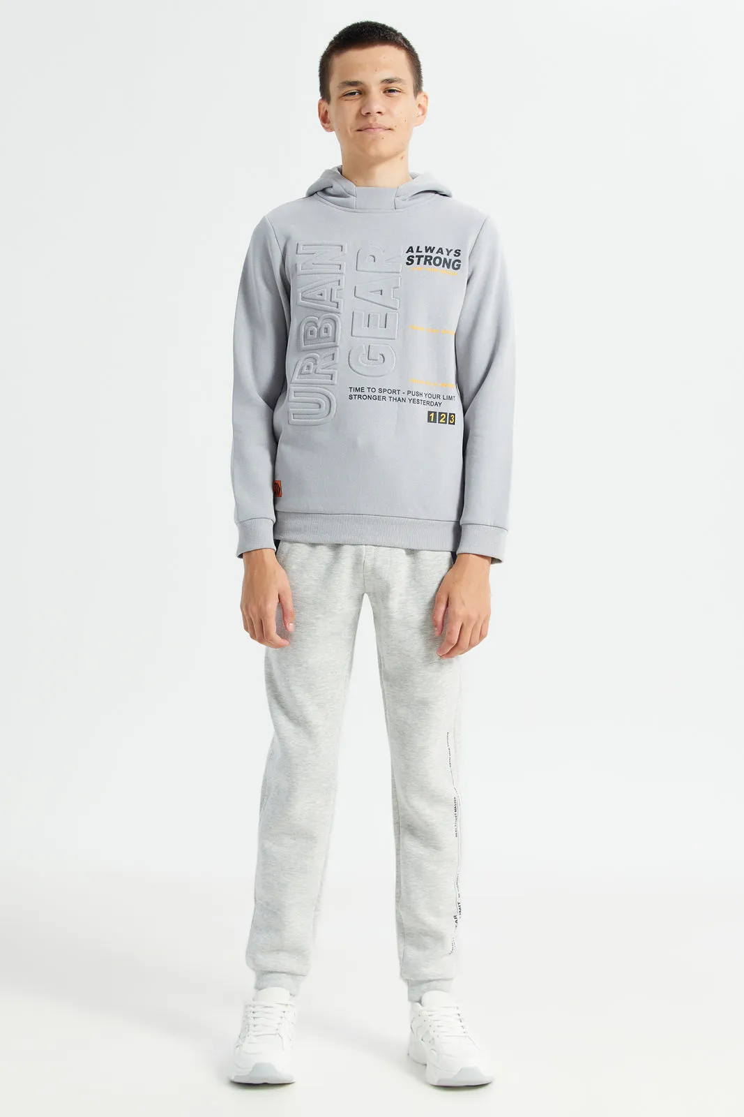 Senior Boys Grey Embossed Hooded Sweatshirt