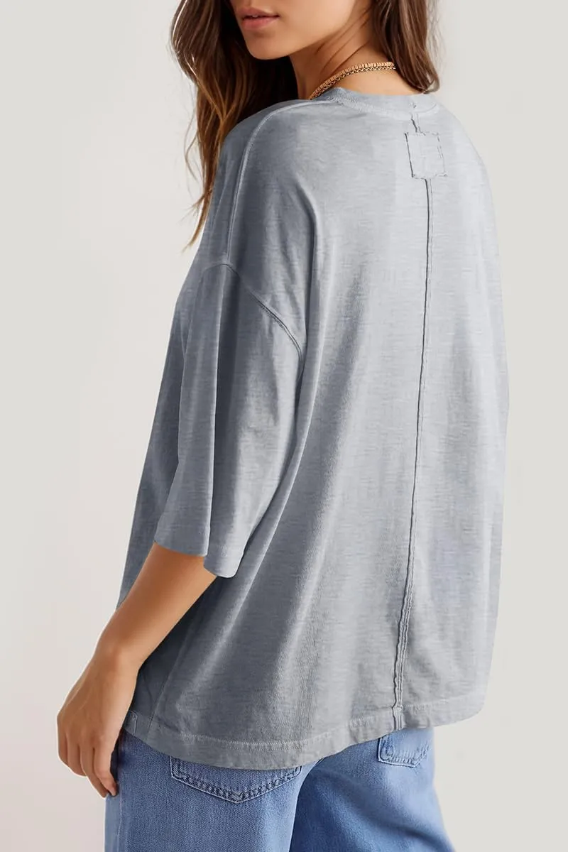 UNCLECAT Womens Oversized T Shirts Summer Trendy 3/4 Sleeve Tops Crew Neck Loose Fit Workout Tee Clothes