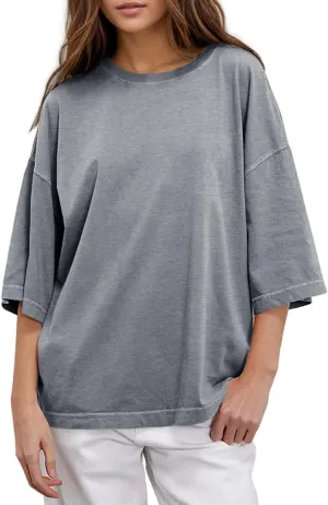 UNCLECAT Womens Oversized T Shirts Summer Trendy 3/4 Sleeve Tops Crew Neck Loose Fit Workout Tee Clothes