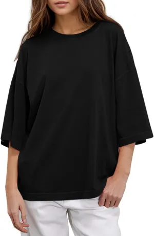 UNCLECAT Womens Oversized T Shirts Summer Trendy 3/4 Sleeve Tops Crew Neck Loose Fit Workout Tee Clothes