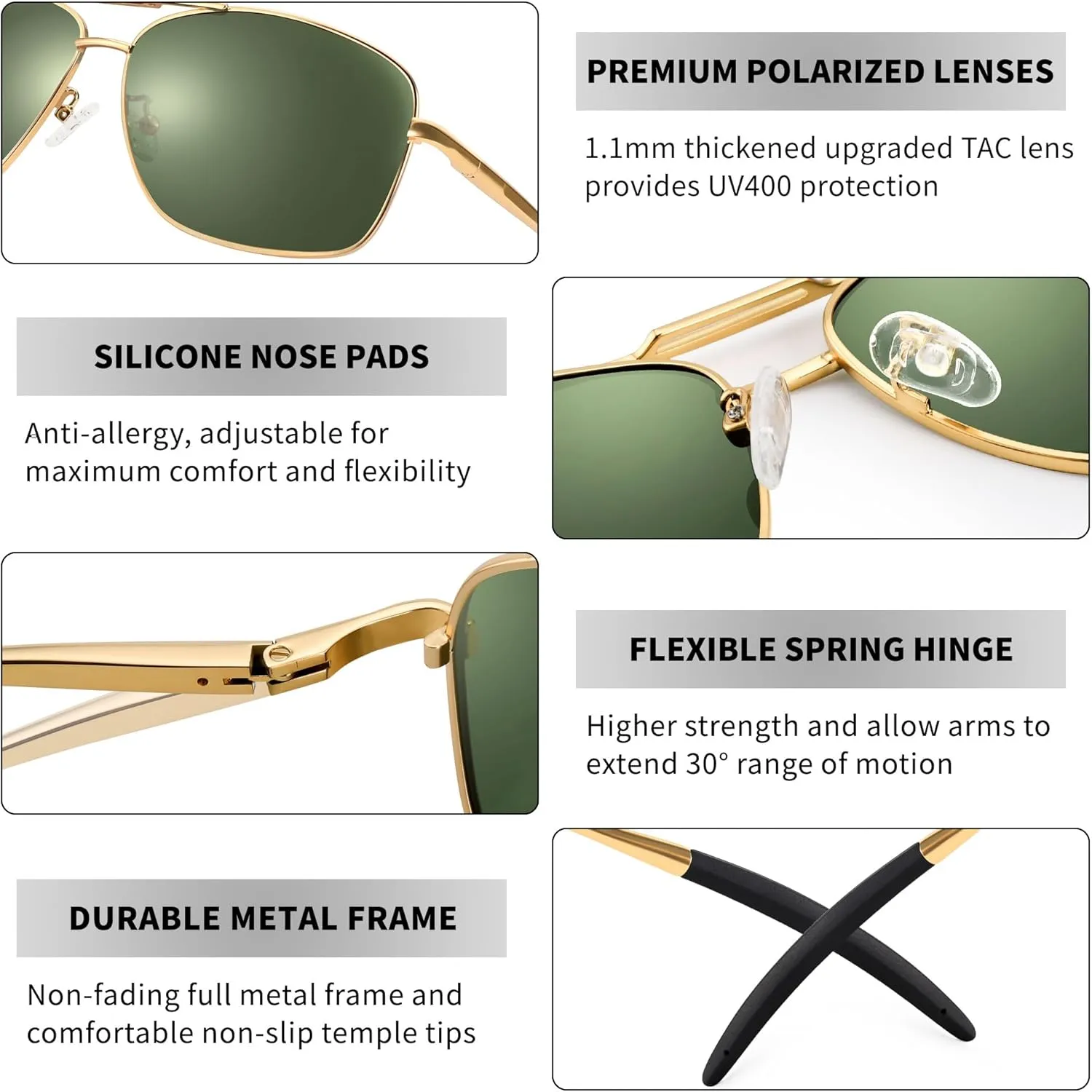 URUMQI Polarized Aviator Sunglasses for Men Women,UV400 Protection Lens, Ultra Lightweight Pilot Sun Glasses for Driving Golf